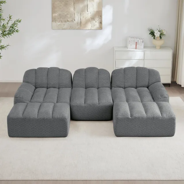 MEUNIQ U-bank 288 x 165 x 79 cm modulair, 3-zits, met 2 ottomans, zachte stof, brede zit en 32D schuim voor woonkamer in grijs