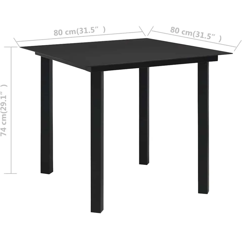 vidaXL Tuintafel 80x80x74 cm staal en glas zwart, foto 3