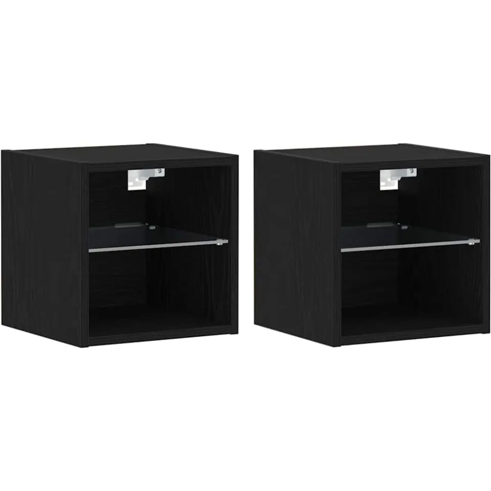 vidaXL LED Wand Bedside Kast 2 st Zwart 30 x 28,5 x 30 cm Bewerkt hout, foto 3