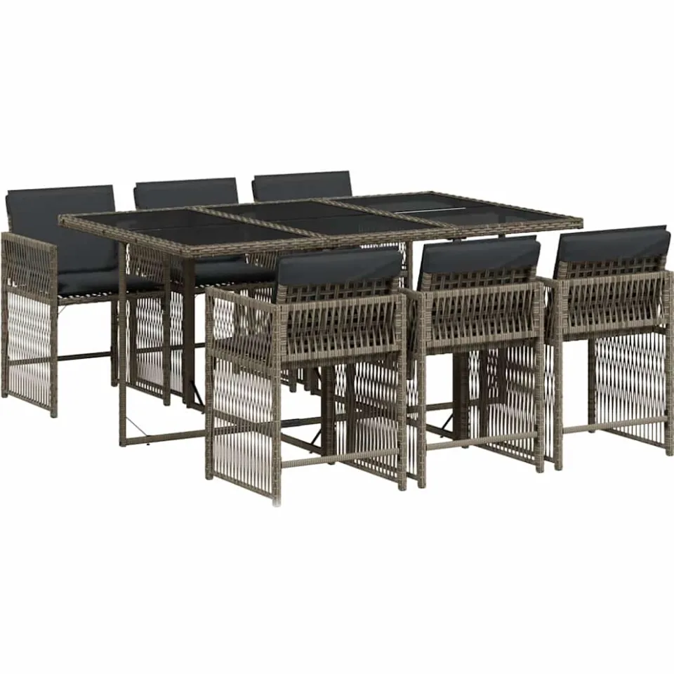 vidaXL 7-delige Tuinset met kussens poly rattan grijs, foto 3