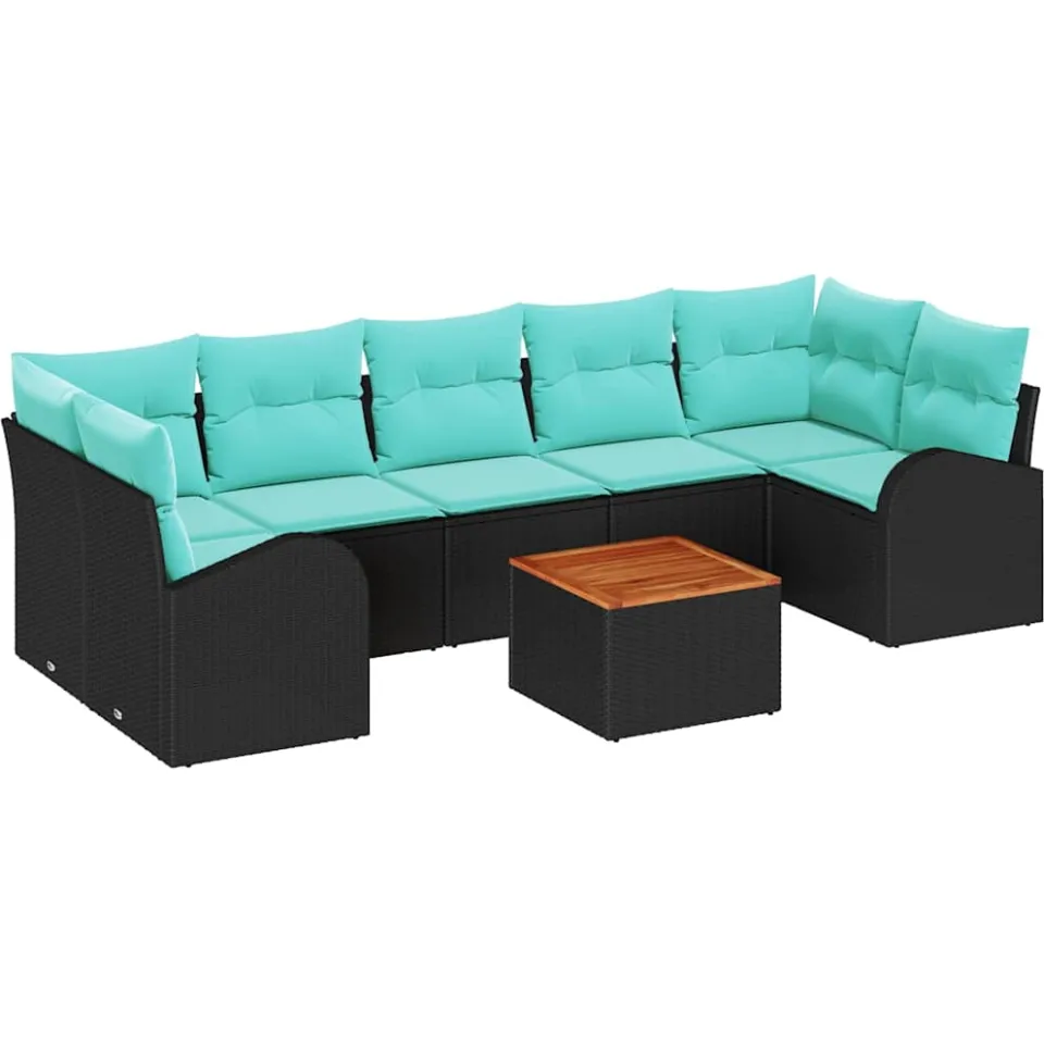 vidaXL Tuinbankenset 8 st Zwart en Turquoise poly rattan