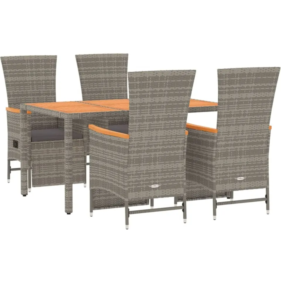 vidaXL 5-delige Tuinset met kussens poly rattan grijs, foto 2