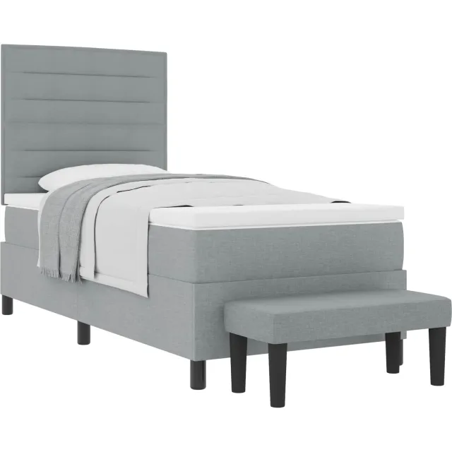 vidaXL Boxspringbed met hoofdeinde Lichtgrijs 90 x 190 cm Stof