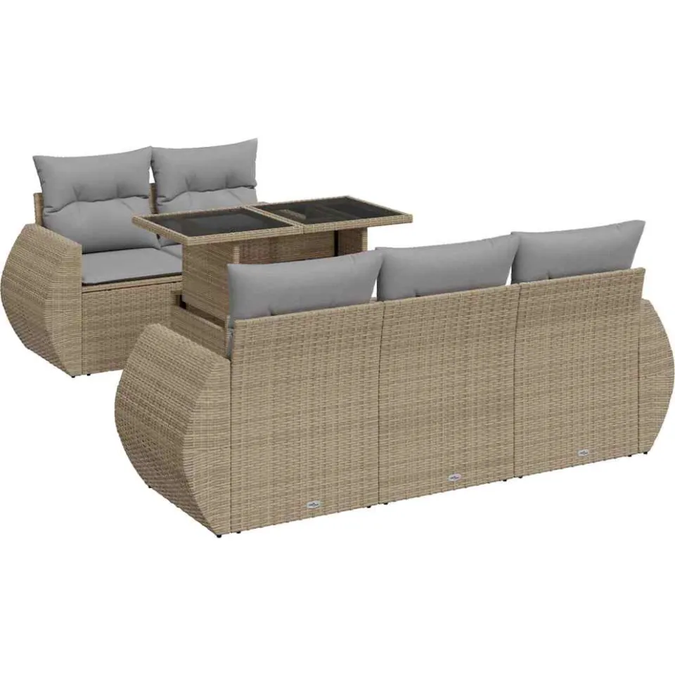vidaXL 6-delige Loungeset met kussens poly rattan beige, foto 3