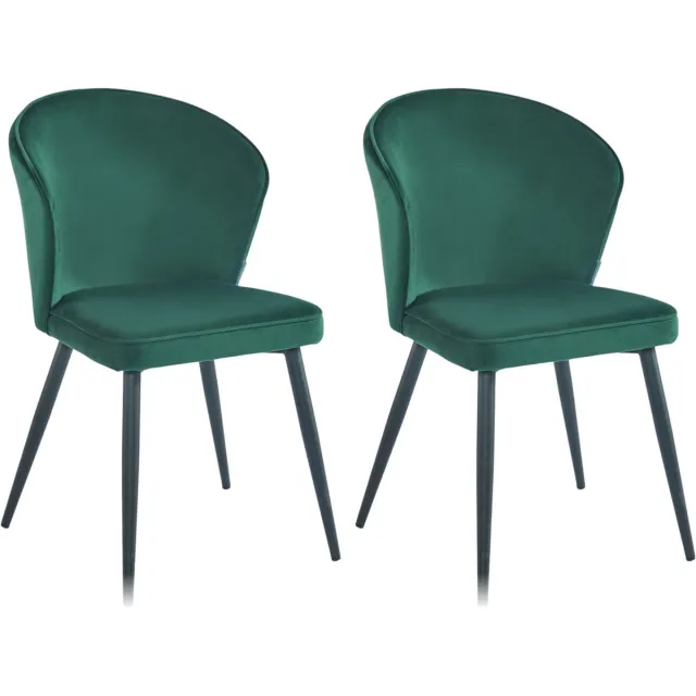 Colenis Curve Eetkamerstoel - Set Van 2 - Groen - Velvet - Zwarte Poten