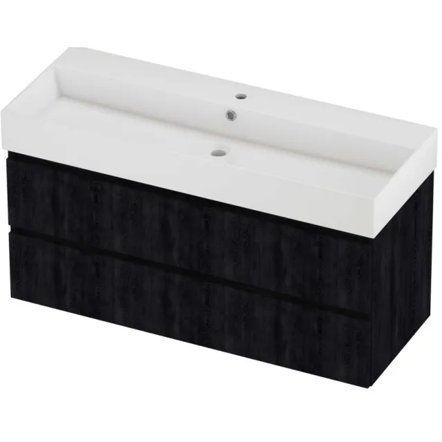 Proline Zara Badmeubelset Porselein Loft 1 Kraangat 120x46x65 cm Glans Wit Charcoal Oak Eiken