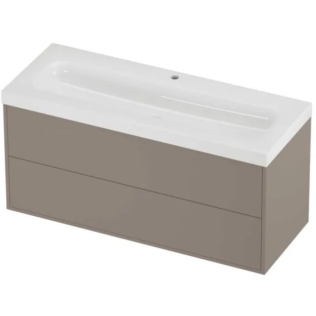 Proline Haga Badmeubelset Polystone Mezza 1 Kraangat Voor Grepen 120x46x58 cm Glans Wit Clay Beige