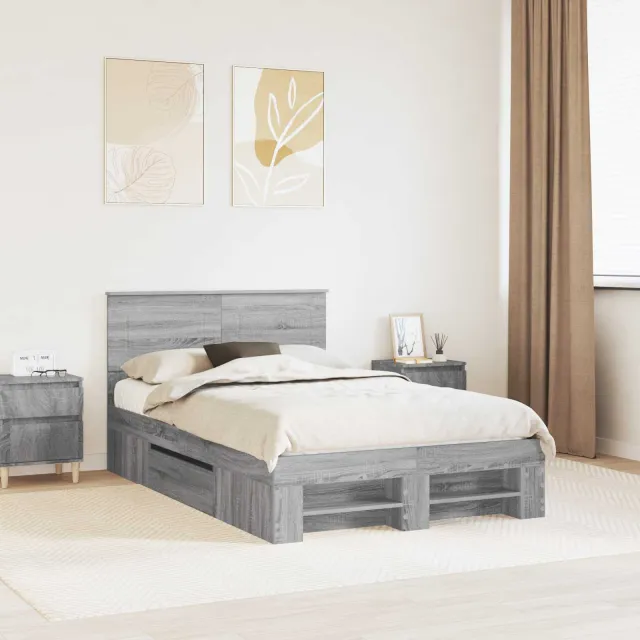 vidaXL Bedframe Grijs Sonoma 135 x 190 cm Bewerkt hout