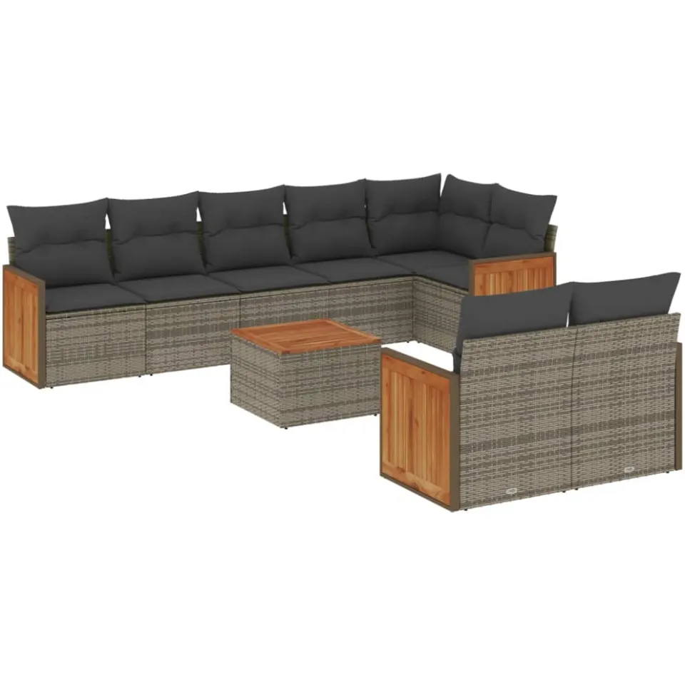 vidaXL 9-delige Loungeset met kussens poly rattan grijs, foto 3