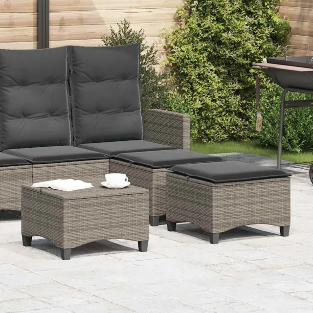 vidaXL Tuinkrukken met kussens 2 st 55x55x36 cm poly rattan grijs, foto 2