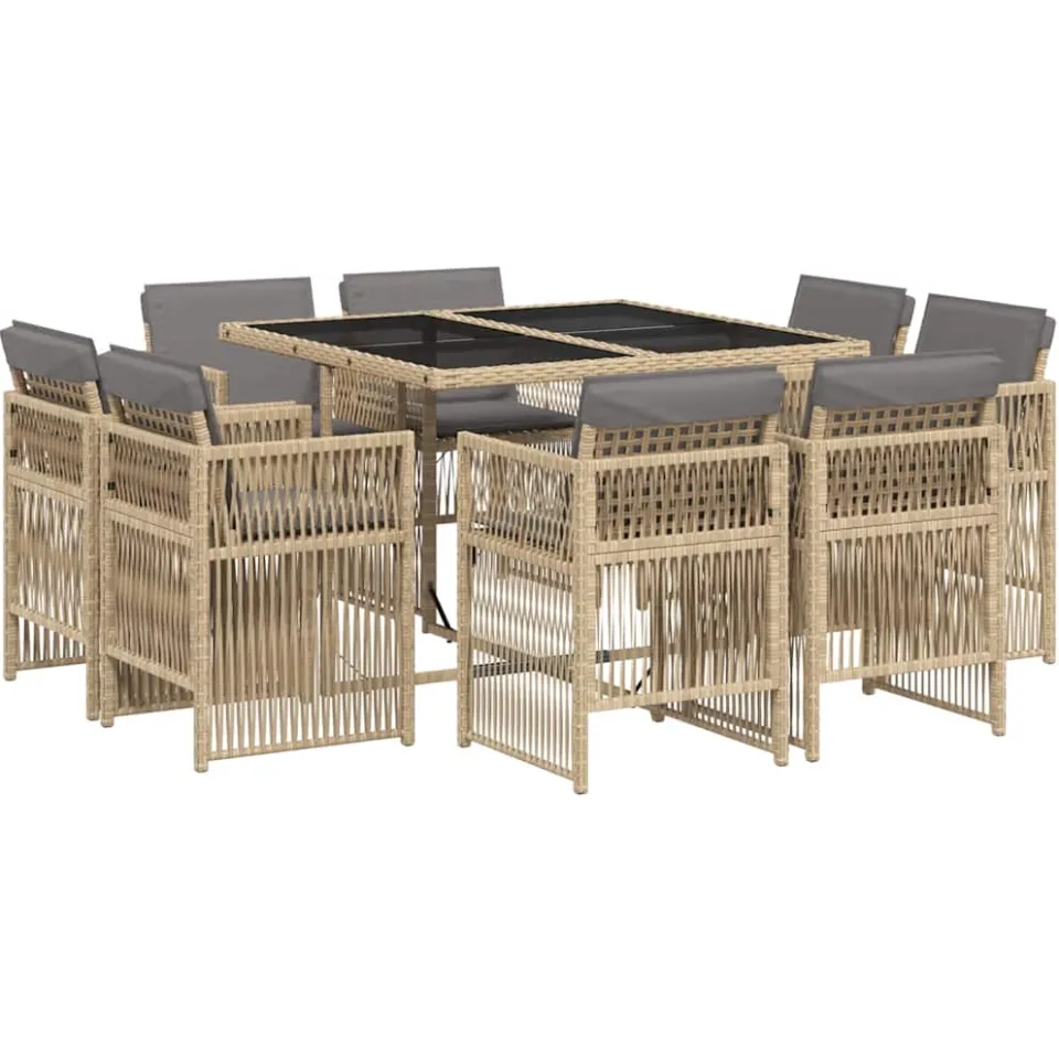 vidaXL 9-delige Tuinset met kussens poly rattan gemengd beige, foto 3