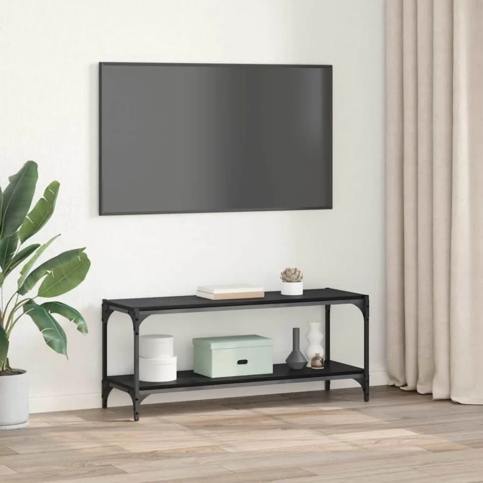 vidaXL TV-kast Zwart Eiken 100x33x41cm Gemonteerd hout en ijzer, foto 4
