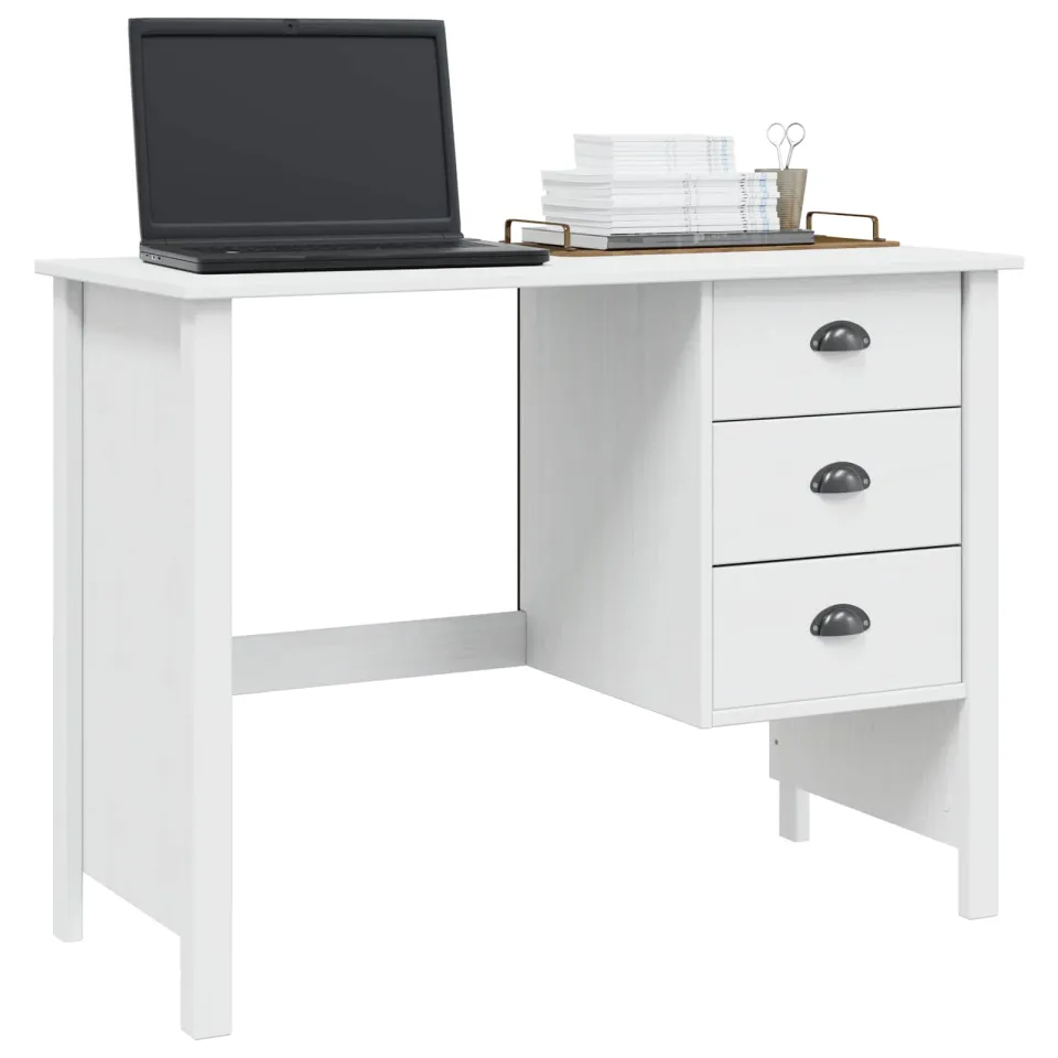 vidaXL Bureau met lades HILL Wit 100 x 45 x 74 cm Massief grenenhout