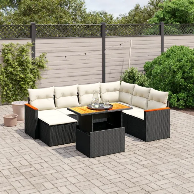 vidaXL 8-delige Loungeset met kussens poly rattan zwart, foto 2