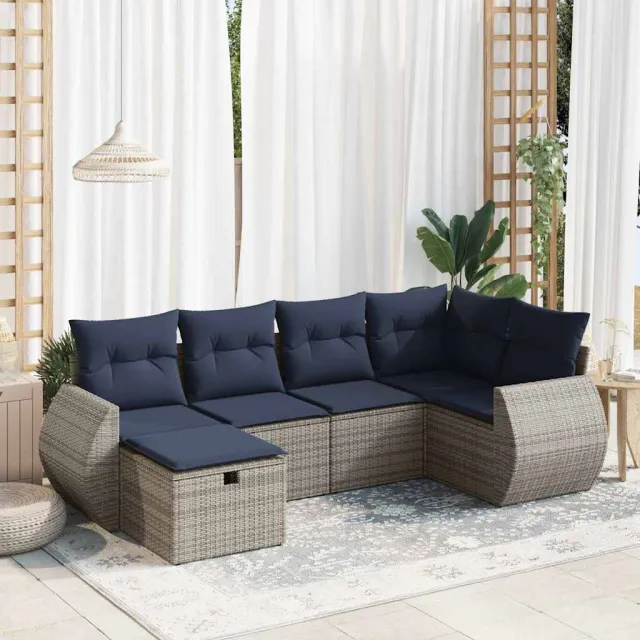 vidaXL 6-delige Loungeset met kussens poly rattan grijs, foto 2