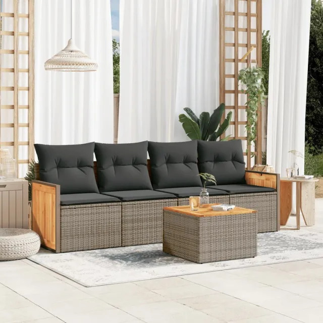 vidaXL 5-delige tuinbankset met kussens, grijs polyrotan, foto 2