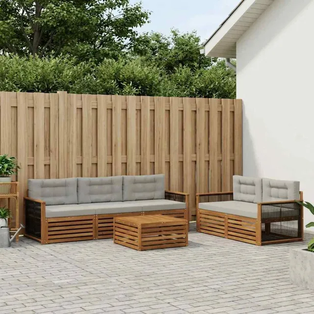 vidaXL Buiten bankenset 6 st 5-zits Naturel en lichtgrijs