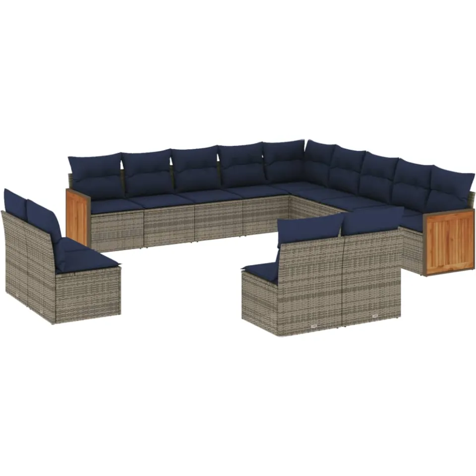 vidaXL 13-delige tuinbankset met kussens, grijs polyrotan, foto 3