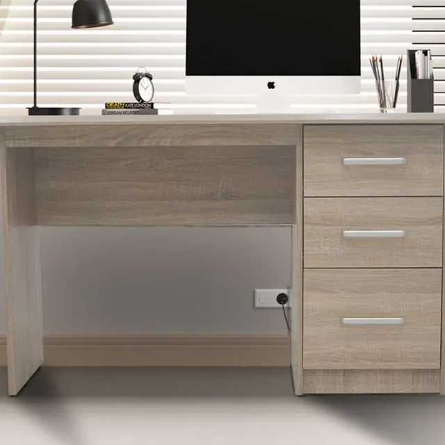Bureau Mateo 121x60x75cm Met Drie Lades - Eikdecor - Rousseau - Bureau - Bruin - MDF