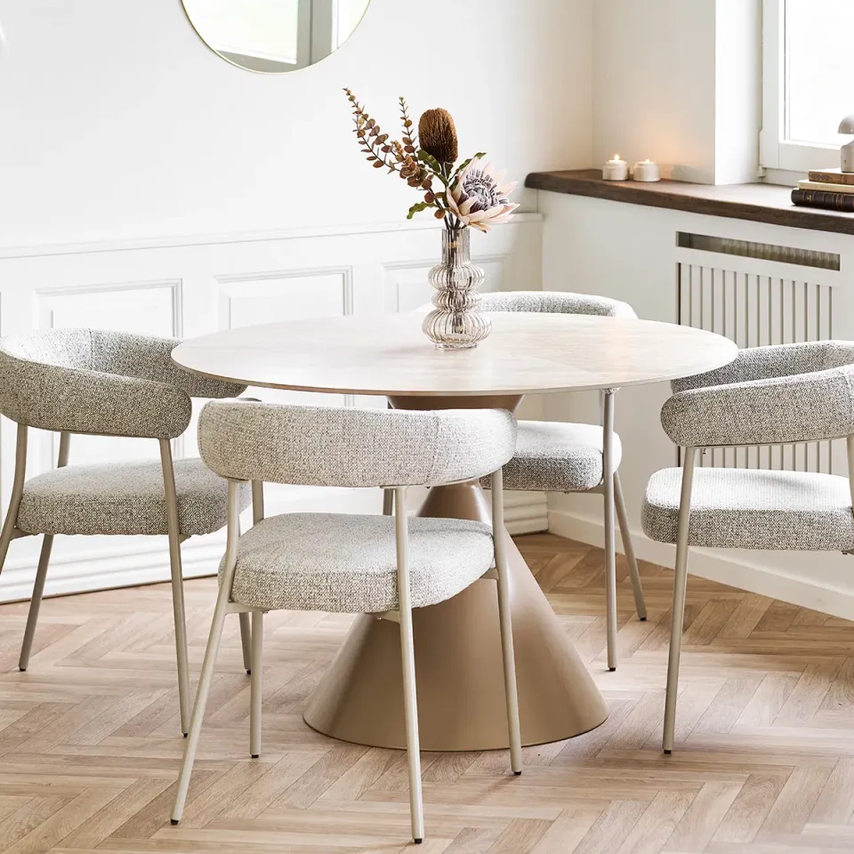 Artichok Anisa metalen eettafel met keramiek blad beige - Ø120, foto 2