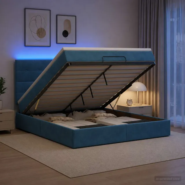 vidaXL Ottoman Bed met Matrassen en LED Donkerblauw 180 x 200 cm