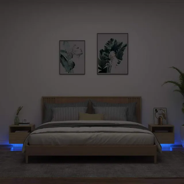 vidaXL Nachtkastjes met LED-verlichting 2 st 40x39x37 cm sonoma eiken, foto 2