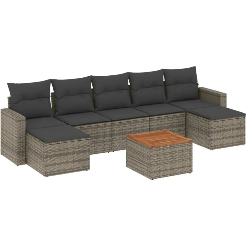 vidaXL 8-delige Loungeset met kussens poly rattan grijs, foto 3