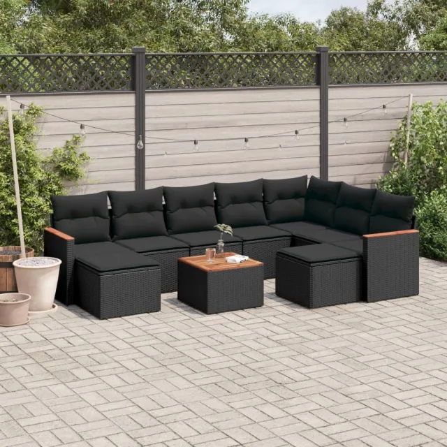 vidaXL 10-delige Loungeset met kussens poly rattan zwart, foto 2