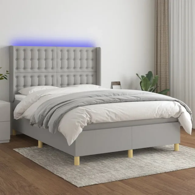 vidaXL Boxspring met matras en LED stof lichtgrijs 140x190 cm grijs
