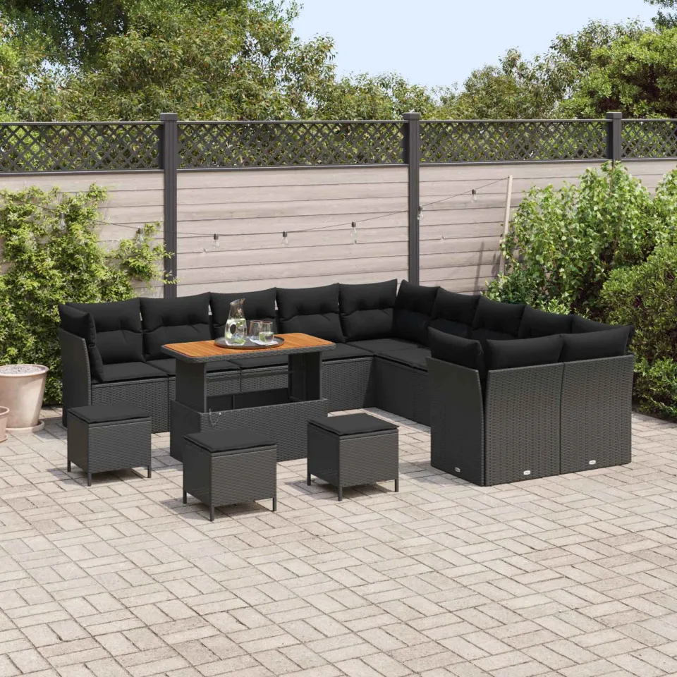 vidaXL Tuinbankenset 14 st Zwart poly rattan, foto 3