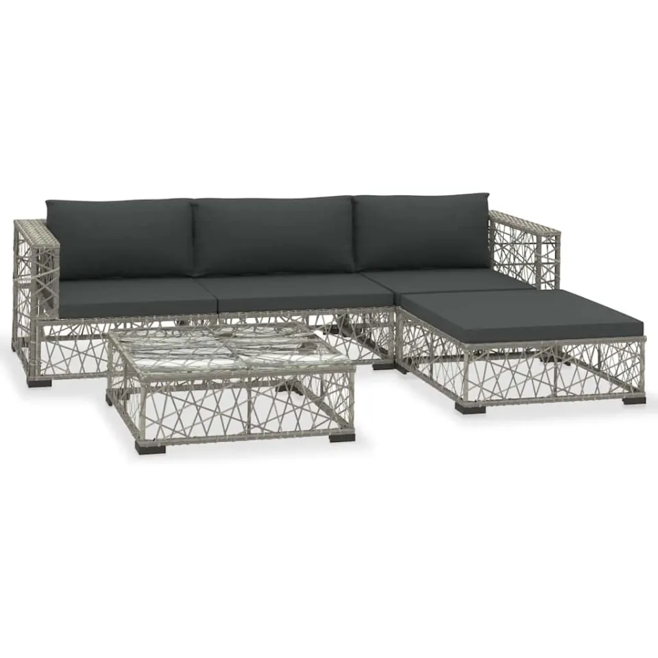 vidaXL 5-delige Loungeset met kussens poly rattan grijs, foto 3