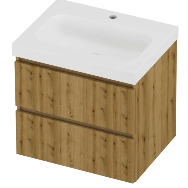 Proline Haga Badmeubelset Polystone Mezza 1 Kraangat Symmetrisch 60x46x58 cm Mat White Urban Oak Eiken