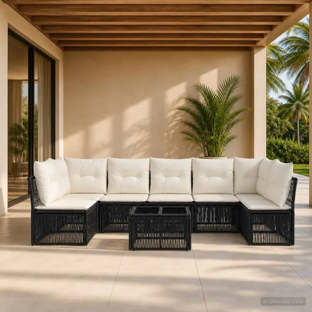 vidaXL Tuinbankenset 8 st Zwart poly rattan, foto 2