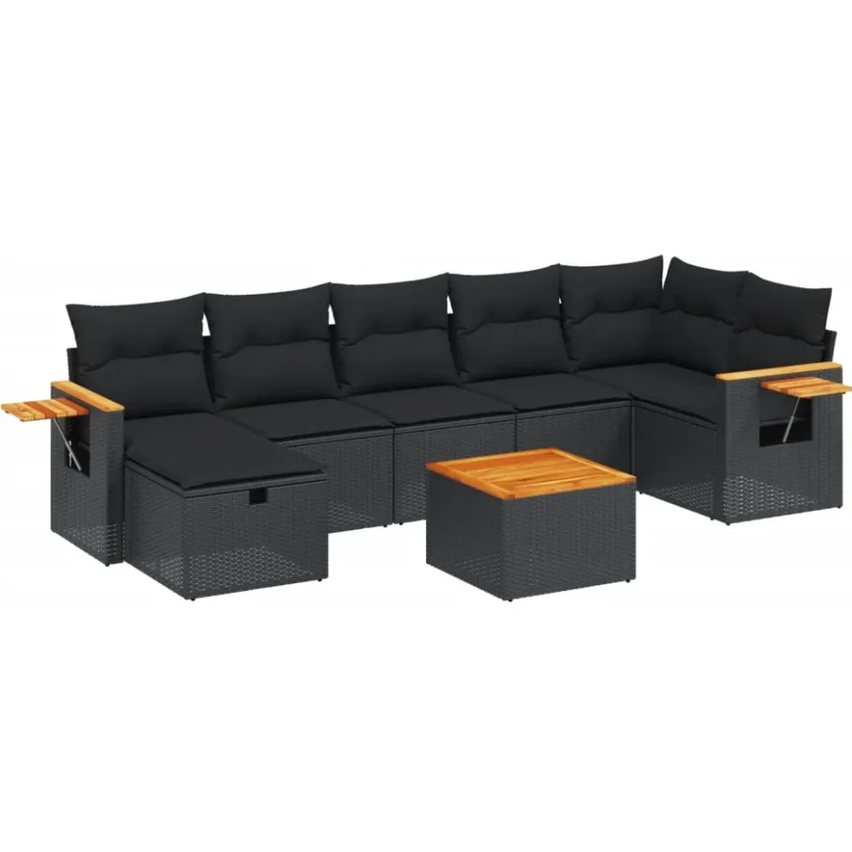 vidaXL 8-delige Loungeset met kussens poly rattan zwart