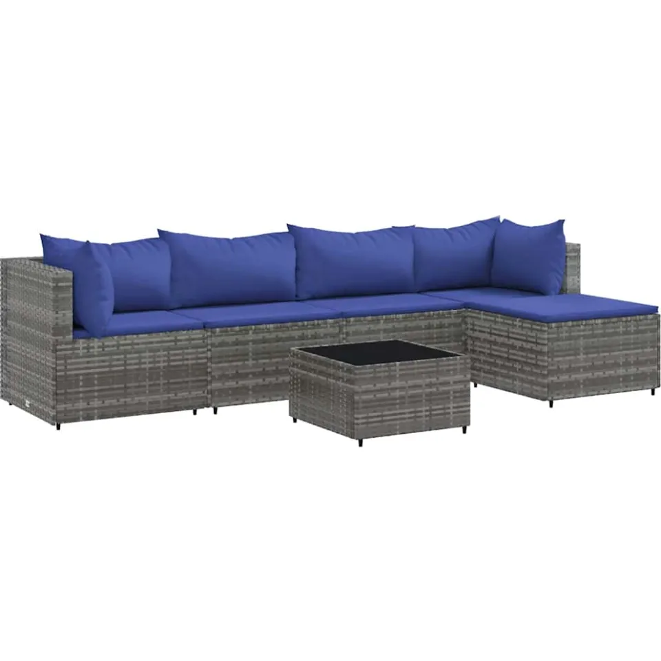 vidaXL 6-delige Loungeset met kussens poly rattan grijs, foto 3