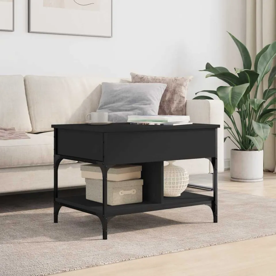 vidaXL Salontafel 70x50x50 cm bewerkt hout en metaal zwart, foto 3