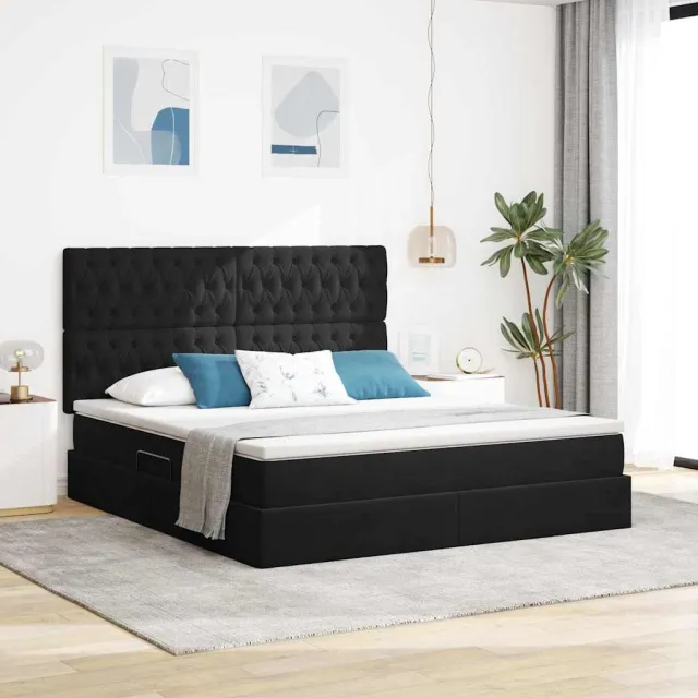 vidaXL Opslag bed met matras met hoofdeinde Zwart 180 x 200 cm Fluweel