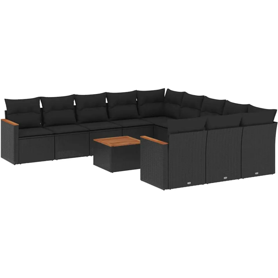 vidaXL 12-delige Loungeset met kussens poly rattan zwart