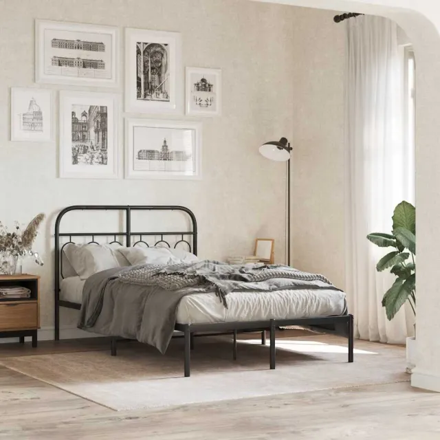 vidaXL Bedframe met hoofdbord metaal zwart 120x200 cm