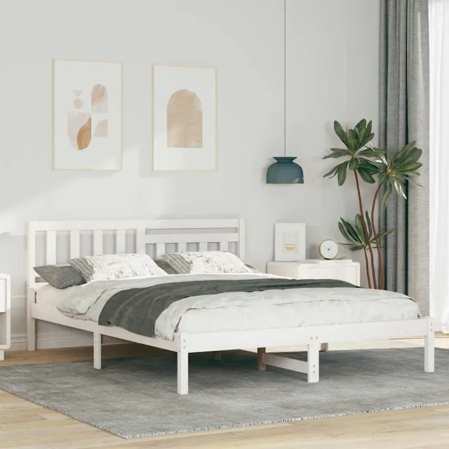 vidaXL Bedframe met hoofdeinde Wit 140 x 200 cm Massief grenenhout