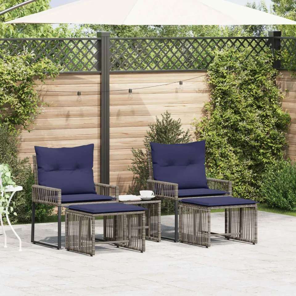 vidaXL Buitenmeubelset 11 st Grijs en Marineblauw poly rattan, foto 3