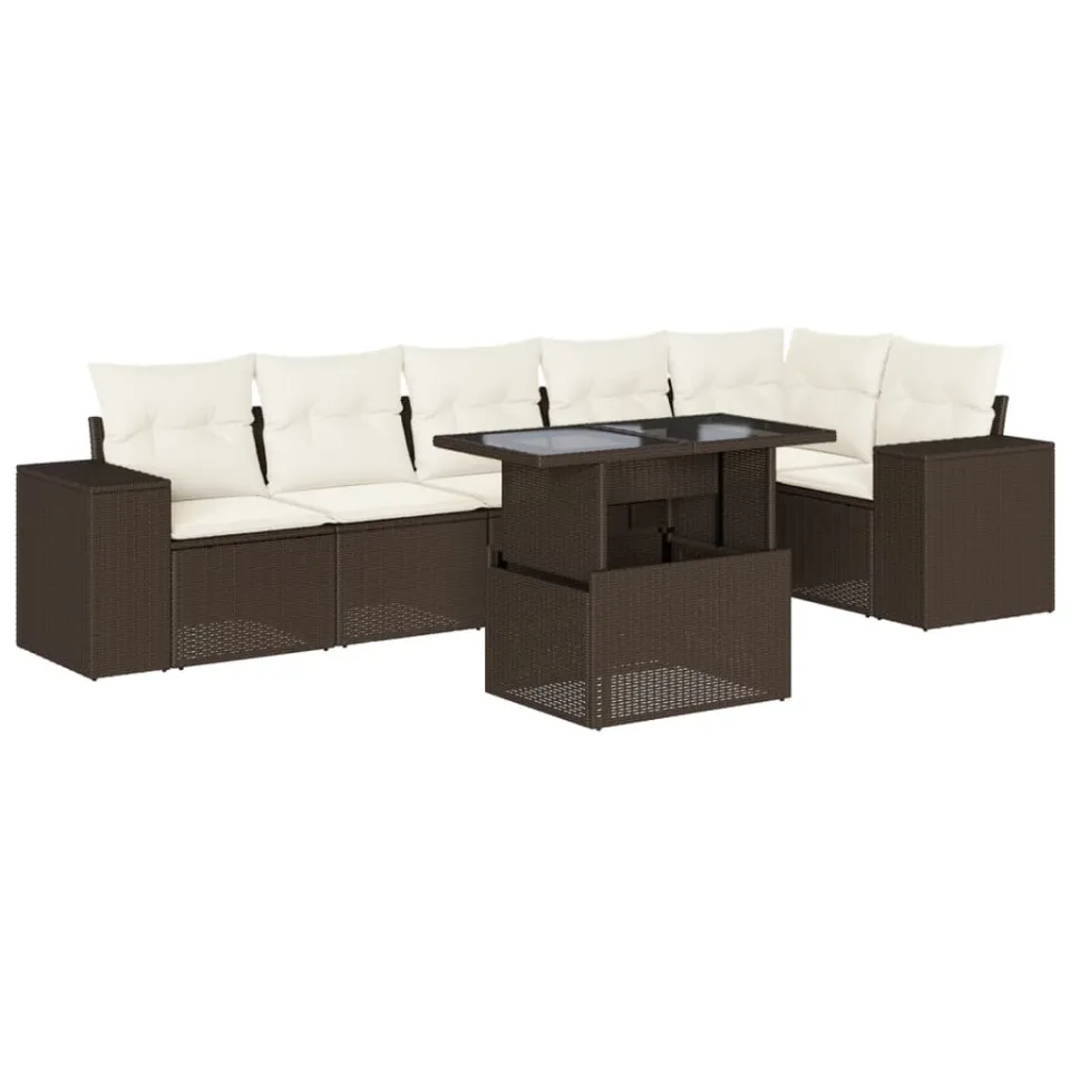 vidaXL 7-delige Loungeset met kussens poly rattan bruin