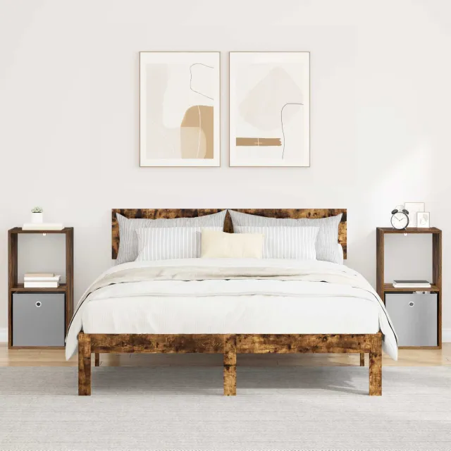vidaXL Nachtkastje 2 st Gerookt eiken 35 x 32 x 68,5 cm Bewerkt hout, foto 2