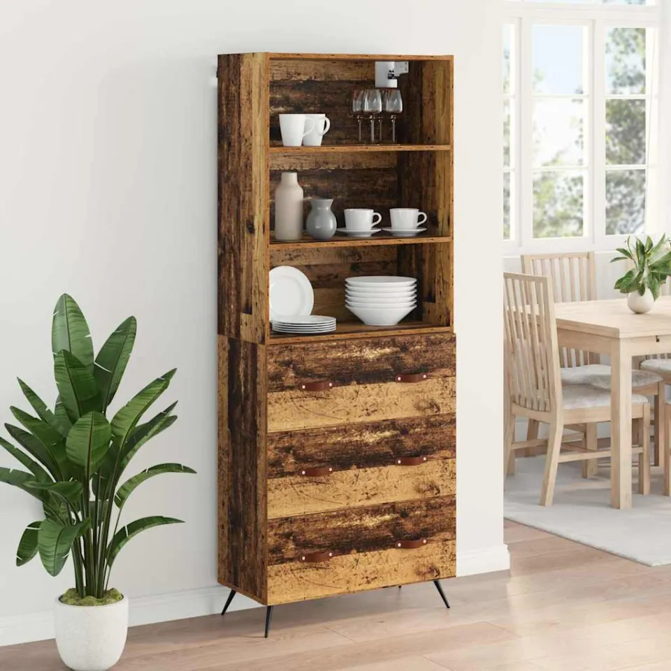 vidaXL Hoge kast Oud Hout 69,5 x 34 x 180 cm Bewerkt hout bruin, foto 3