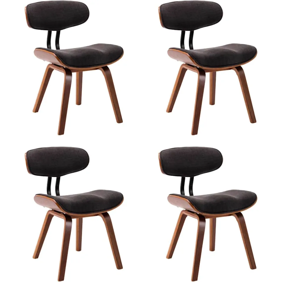 vidaXL Eetkamerstoelen 4 st gebogen hout en stof grijs, foto 3