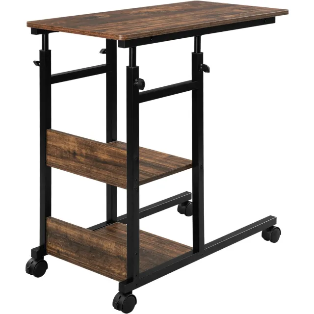 jently salontafel - bijzettafel - verstelbaar - met wielen - voor woonkamer/slaapkamer - vintage wood