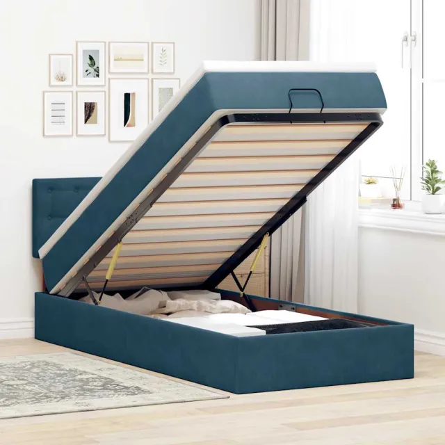 vidaXL Ottoman bed met matras en LED's 90x190cm fluweel donkerblauw