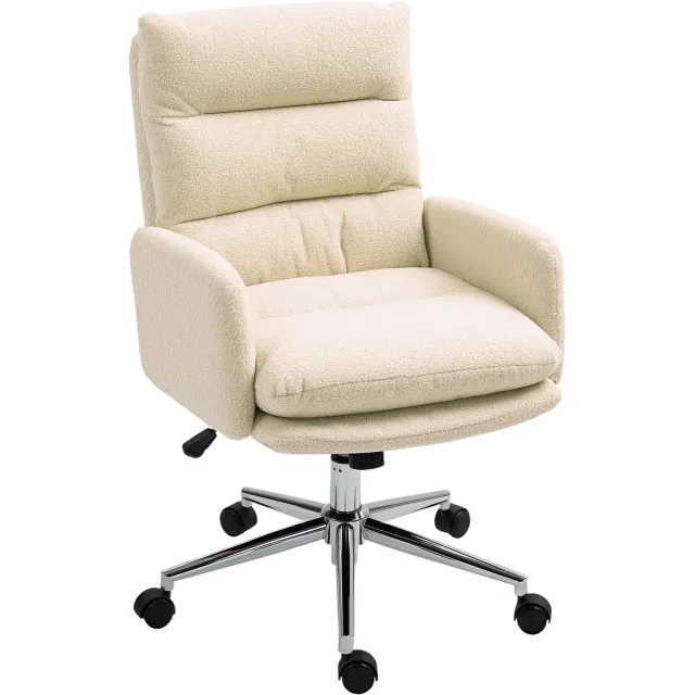 Homona Bureaustoel - Met kippfunctie, armleuningen en wielen - In hoogte verstelbaar - 58 x 67 x 91-99 cm - Crèmewit Cremewit