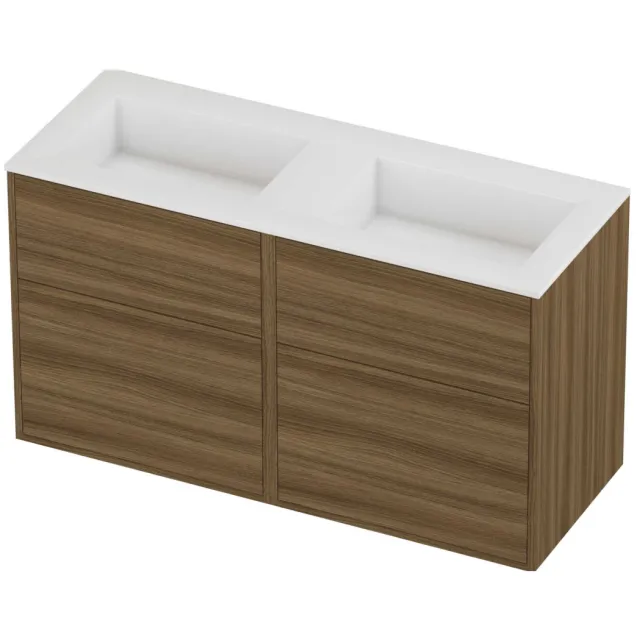 Proline Aristo Badmeubelset Polystone Elegant Zonder Gat 120x46x67 cm Glans Wit Caramel Walnut Houtlook