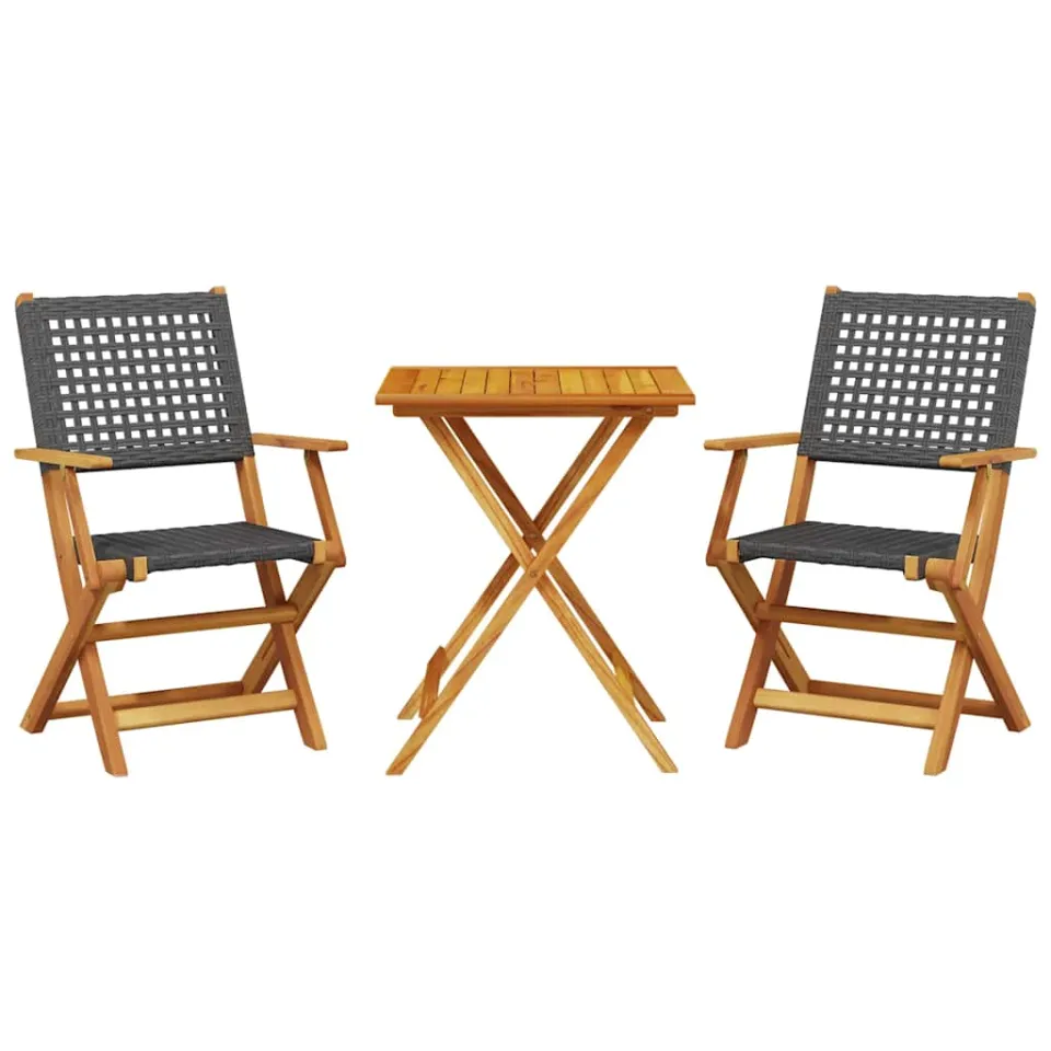 vidaXL 3-delige Bistroset poly rattan en massief hout zwart, foto 3